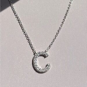 Diamond & 14k white gold “C” initial pendant necklace